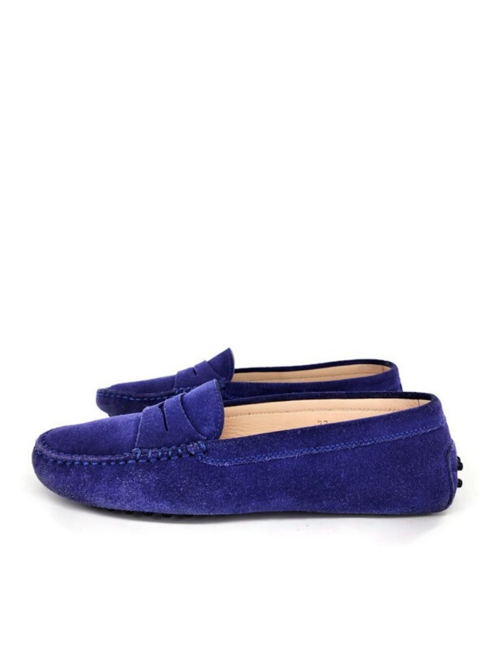 Tod's Gommino Vibrant Dark Blue Suede Slip-On Moc-Toe Driving Penny Loafers - Picture 2 of 15